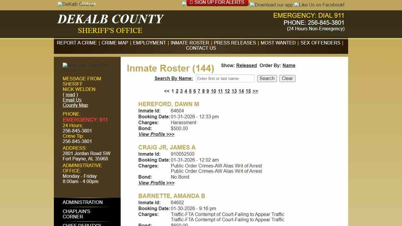 Inmate Roster - Current Inmates Booking Date Descending - DeKalb County Sheriff's Office - Fort Payne, Alabama